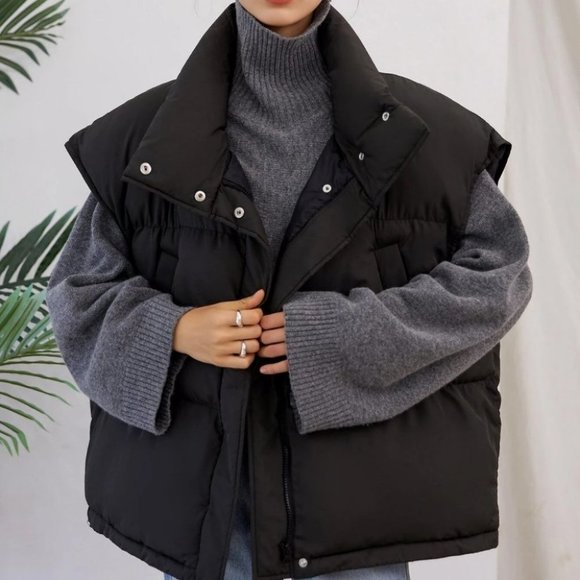 Zip up Drawstring Hem Puffer vest Coat Comfy winter - Picture 2 of 10